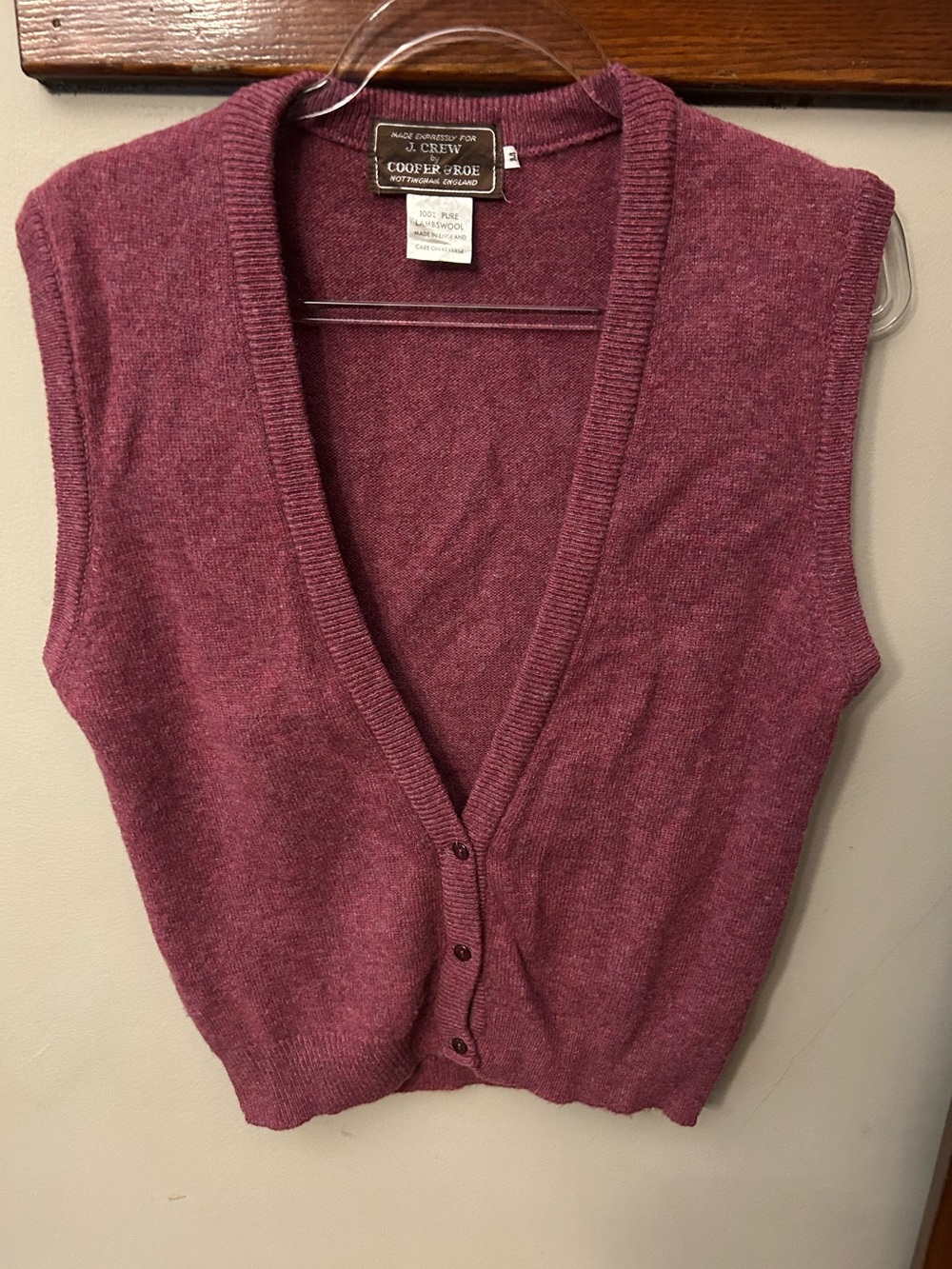 Vintage 80's J. Crew by Cooper & Roe Lambswool Sweater Vest Eggplant Purple M